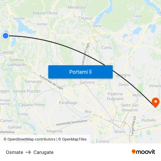 Osmate to Carugate map