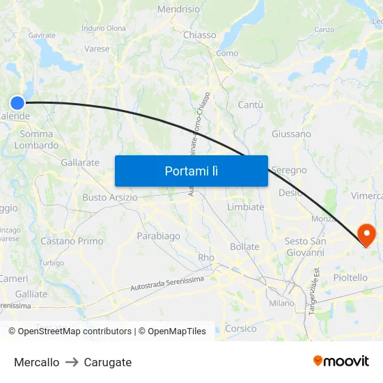 Mercallo to Carugate map