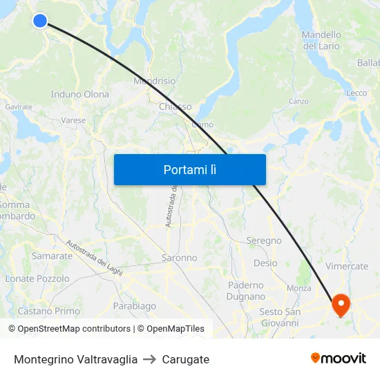 Montegrino Valtravaglia to Carugate map