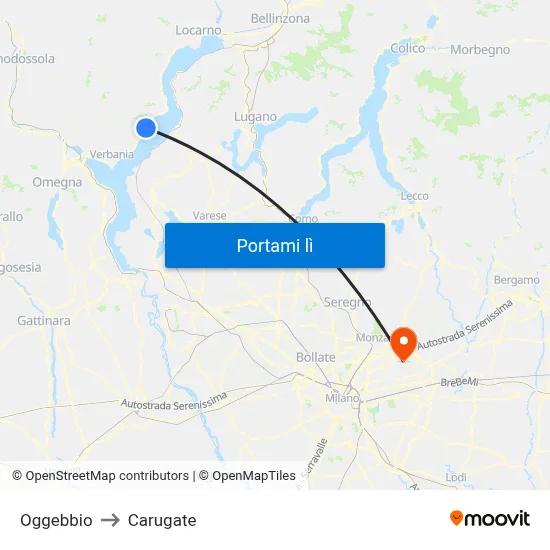 Oggebbio to Carugate map