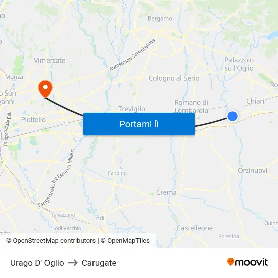 Urago D' Oglio to Carugate map