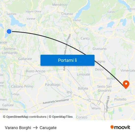 Varano Borghi to Carugate map