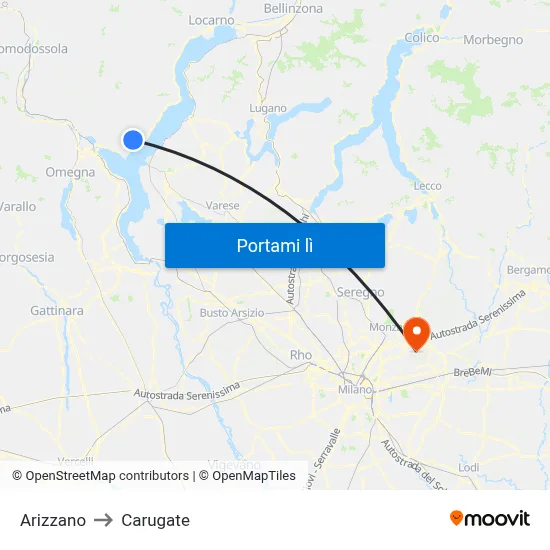 Arizzano to Carugate map