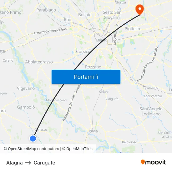 Alagna to Carugate map