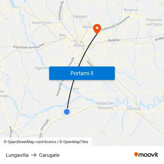 Lungavilla to Carugate map