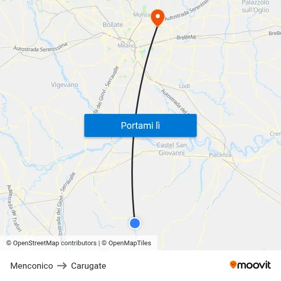 Menconico to Carugate map