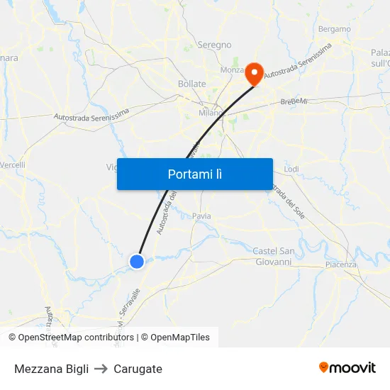 Mezzana Bigli to Carugate map