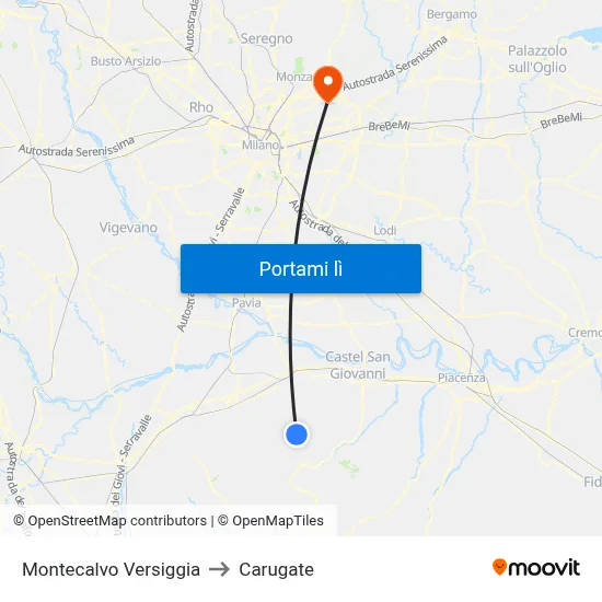 Montecalvo Versiggia to Carugate map