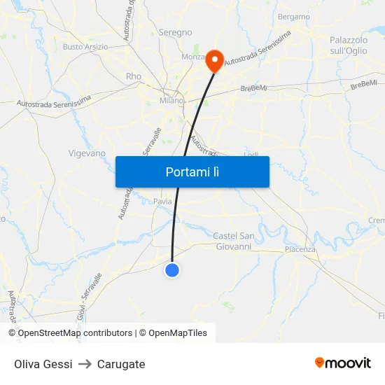 Oliva Gessi to Carugate map