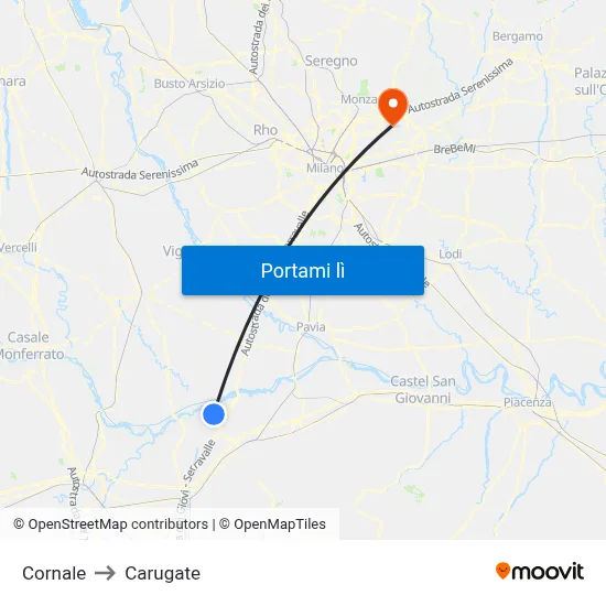 Cornale to Carugate map
