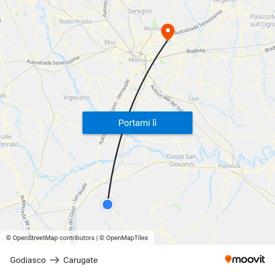 Godiasco to Carugate map