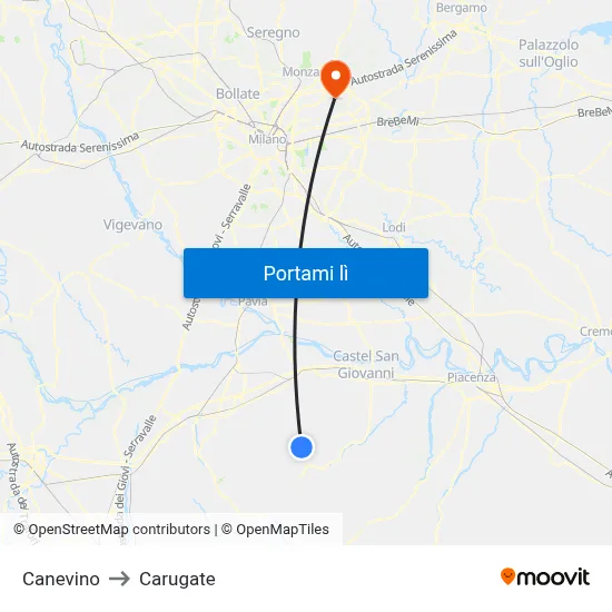 Canevino to Carugate map
