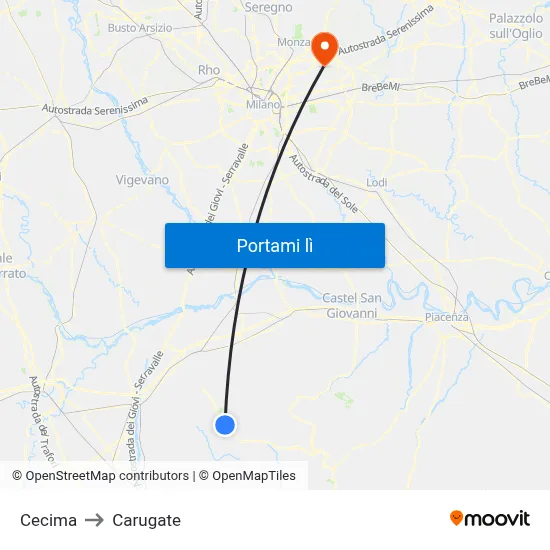 Cecima to Carugate map