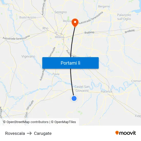 Rovescala to Carugate map