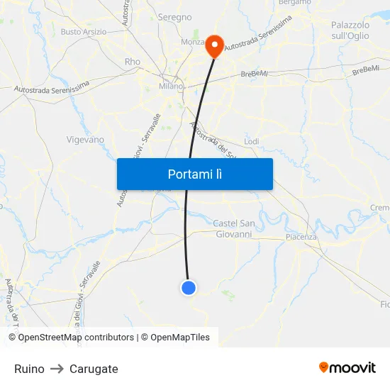 Ruino to Carugate map