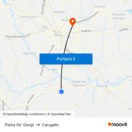 Pietra De' Giorgi to Carugate map