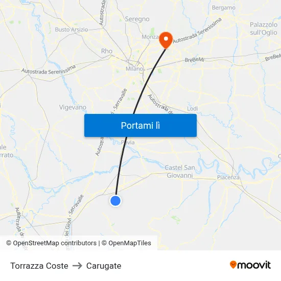 Torrazza Coste to Carugate map