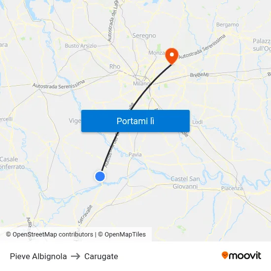 Pieve Albignola to Carugate map