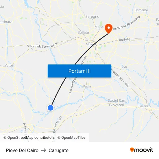 Pieve Del Cairo to Carugate map