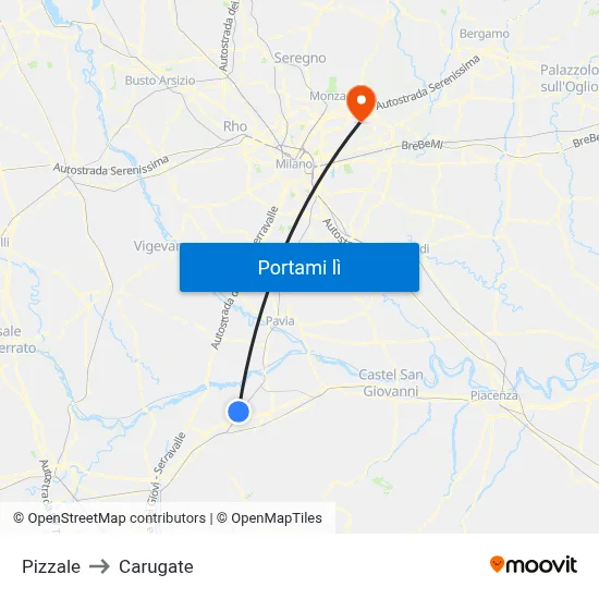 Pizzale to Carugate map