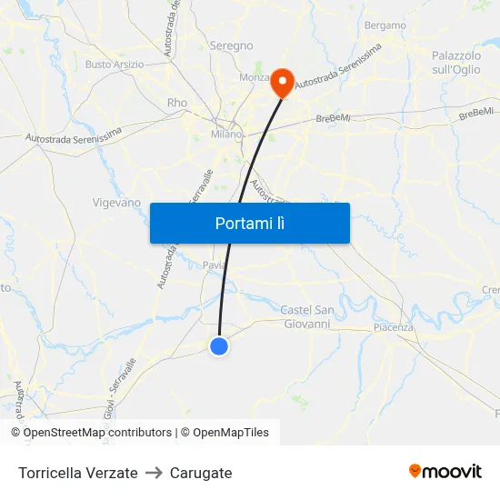 Torricella Verzate to Carugate map