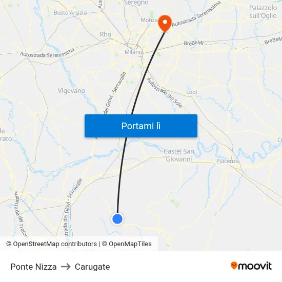 Ponte Nizza to Carugate map