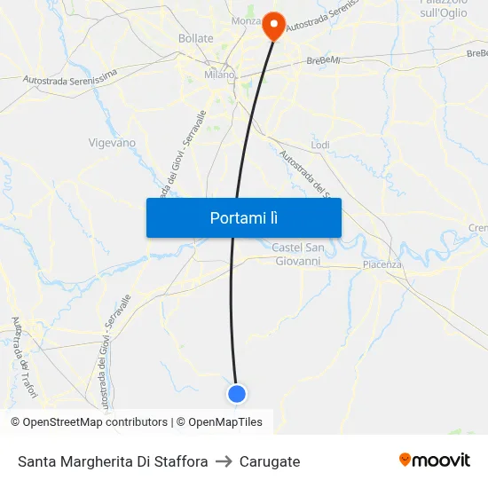 Santa Margherita Di Staffora to Carugate map