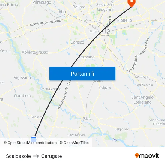 Scaldasole to Carugate map