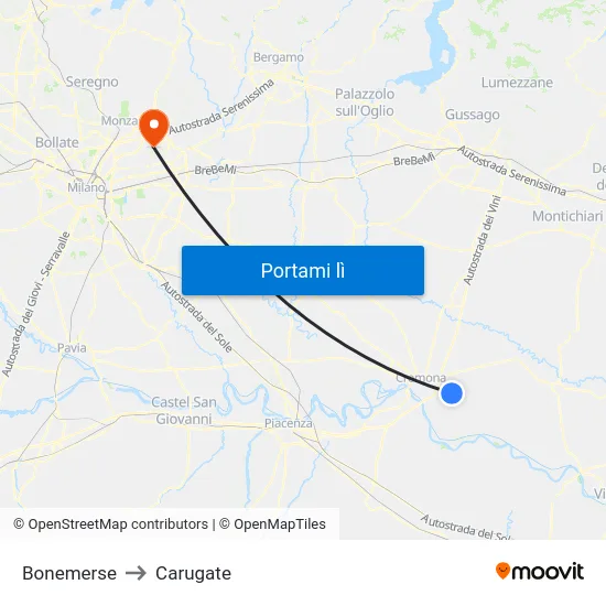 Bonemerse to Carugate map