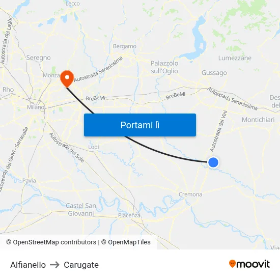 Alfianello to Carugate map