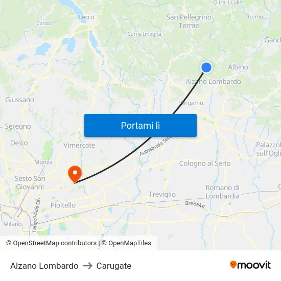 Alzano Lombardo to Carugate map