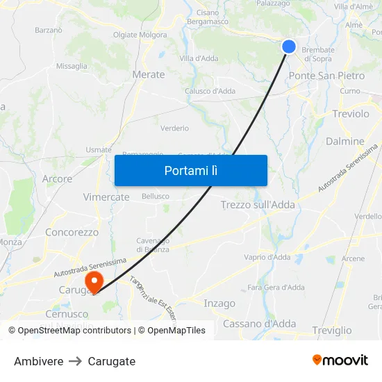 Ambivere to Carugate map