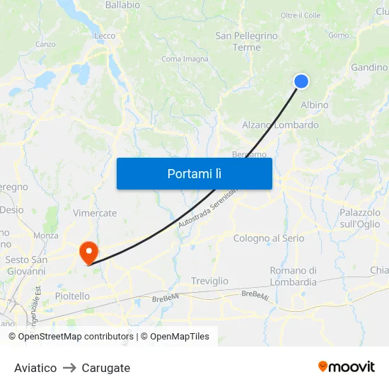 Aviatico to Carugate map