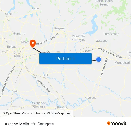 Azzano Mella to Carugate map