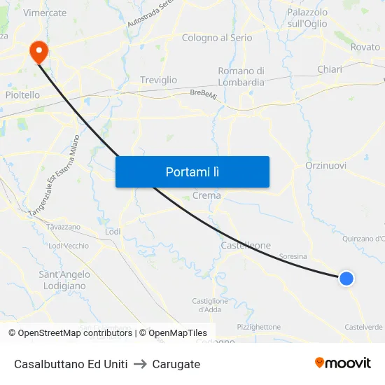 Casalbuttano Ed Uniti to Carugate map