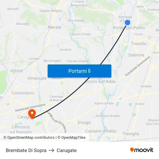 Brembate Di Sopra to Carugate map