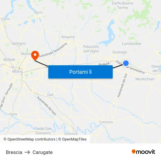 Brescia to Carugate map
