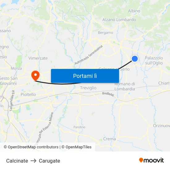 Calcinate to Carugate map