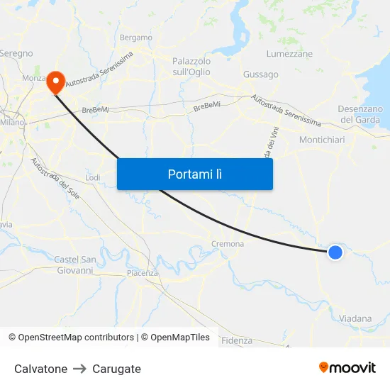 Calvatone to Carugate map