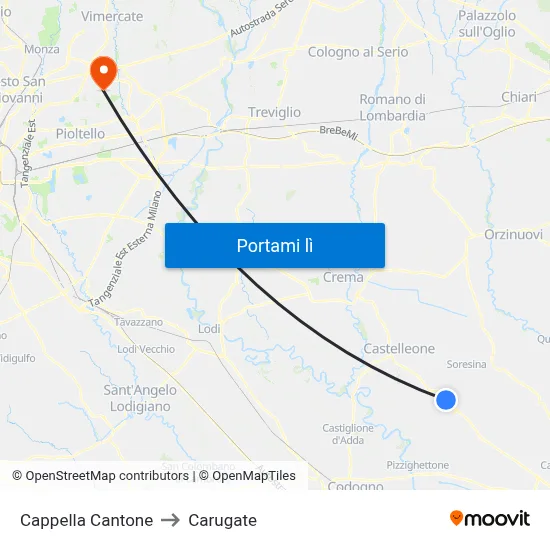 Cappella Cantone to Carugate map