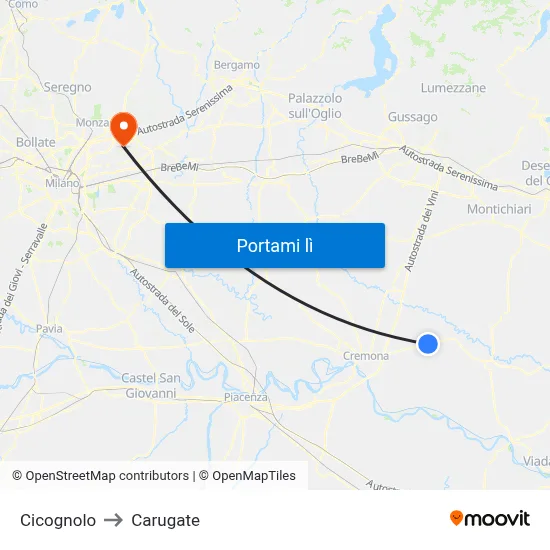 Cicognolo to Carugate map