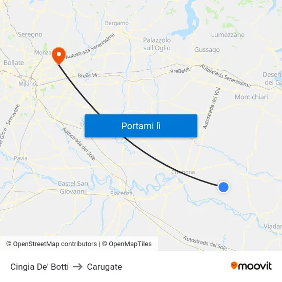 Cingia De' Botti to Carugate map