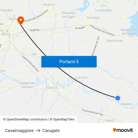 Casalmaggiore to Carugate map