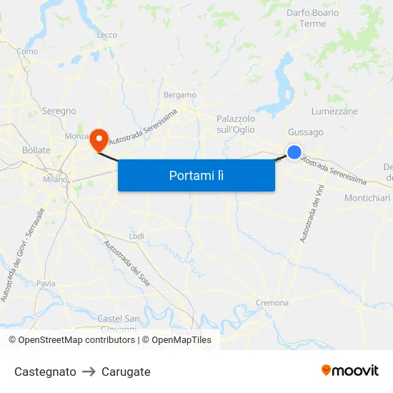 Castegnato to Carugate map