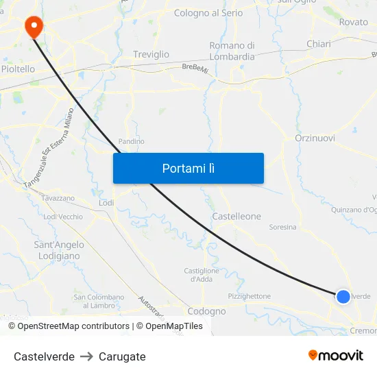 Castelverde to Carugate map