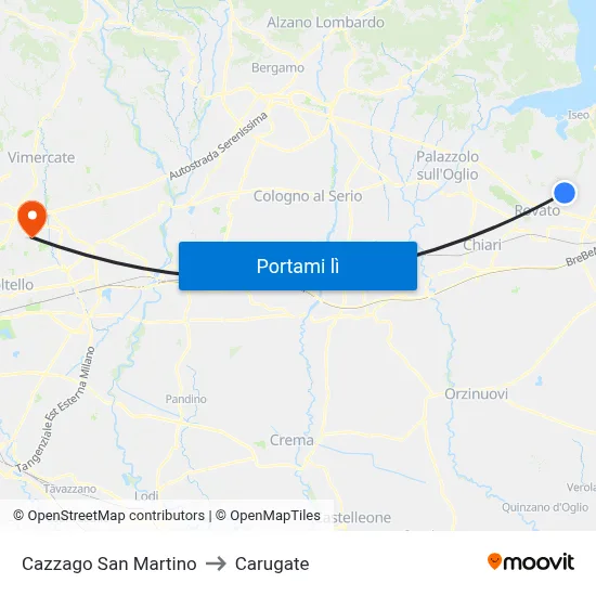 Cazzago San Martino to Carugate map