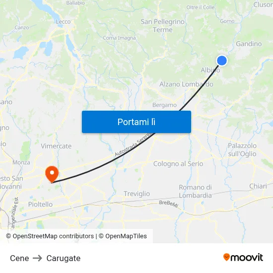 Cene to Carugate map