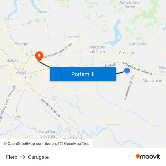 Flero to Carugate map