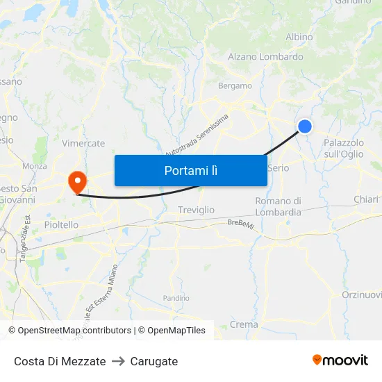 Costa Di Mezzate to Carugate map