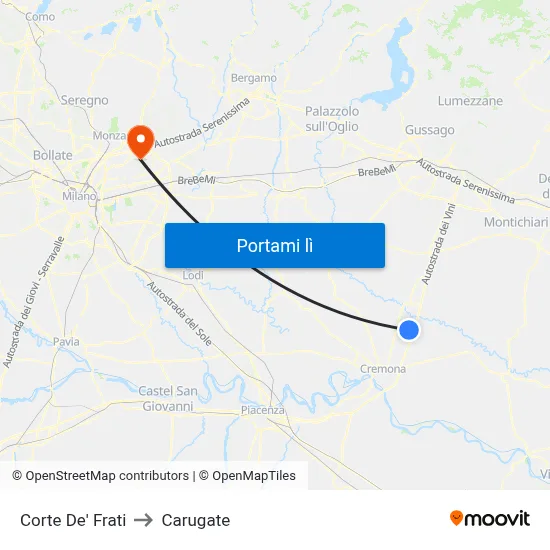 Corte De' Frati to Carugate map